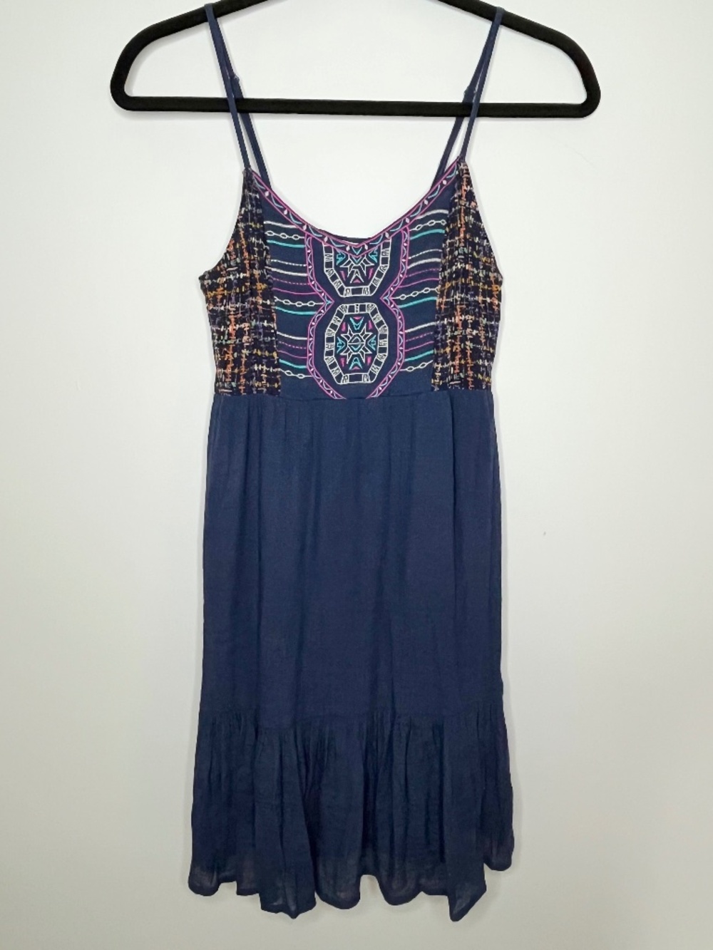 Flying Tomato Embroidered BOHO Navy Blue Sundress
